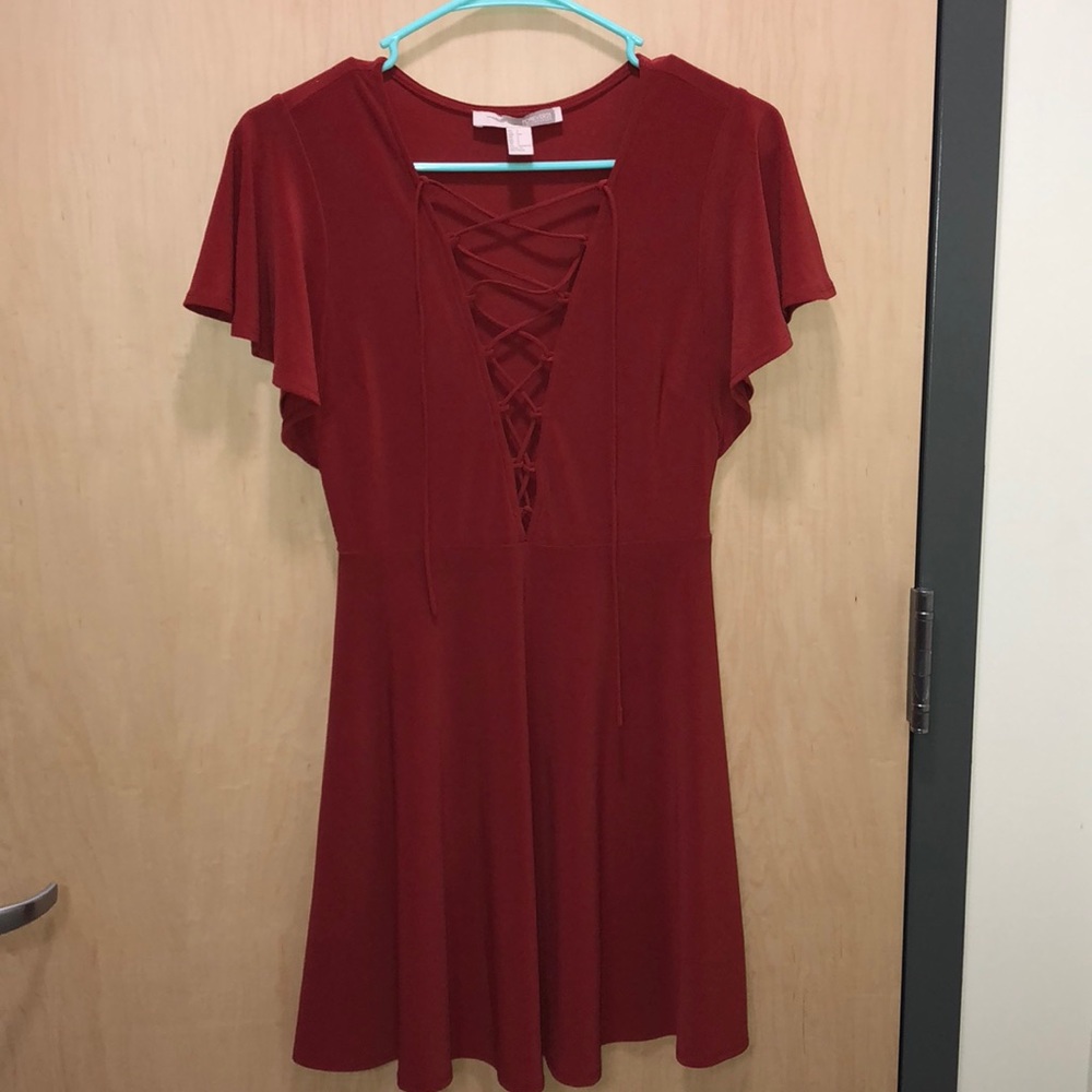 Burnt orange lace up dress